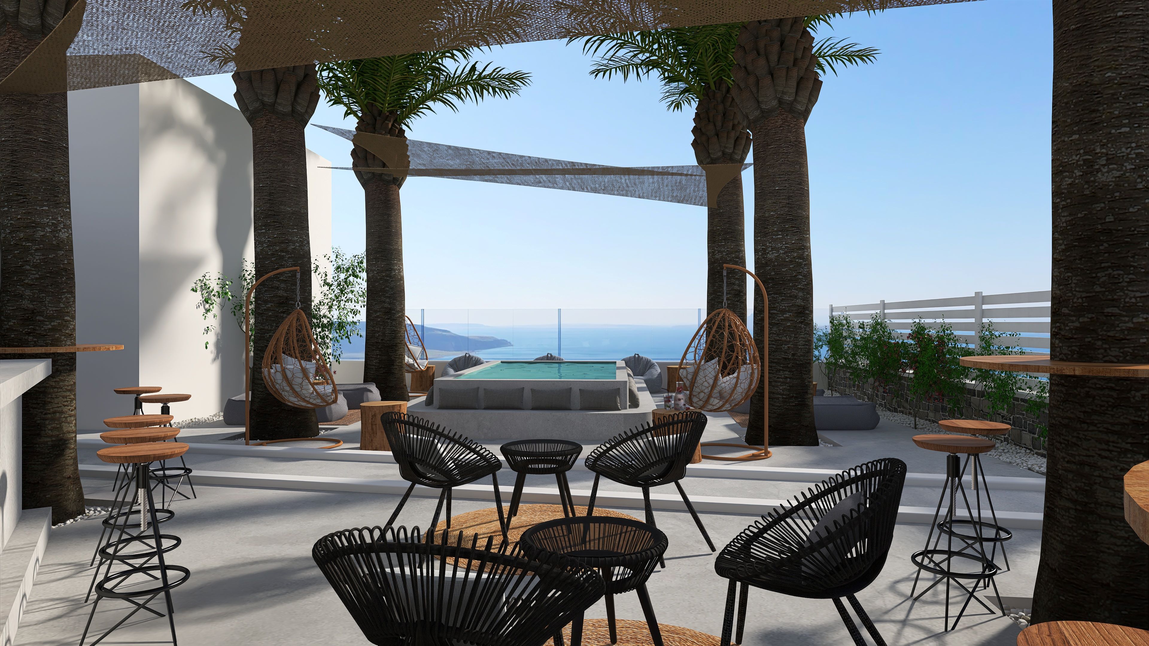 Pietra e Mare - Mykonos Moments Hotel – Terras met palmen, Kalo Livadi