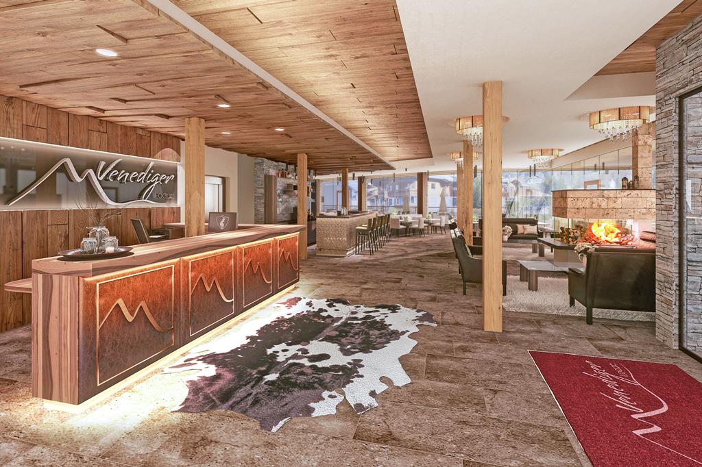 Venediger Lodge – Lobby met haard, Neukirchen am Großvenediger