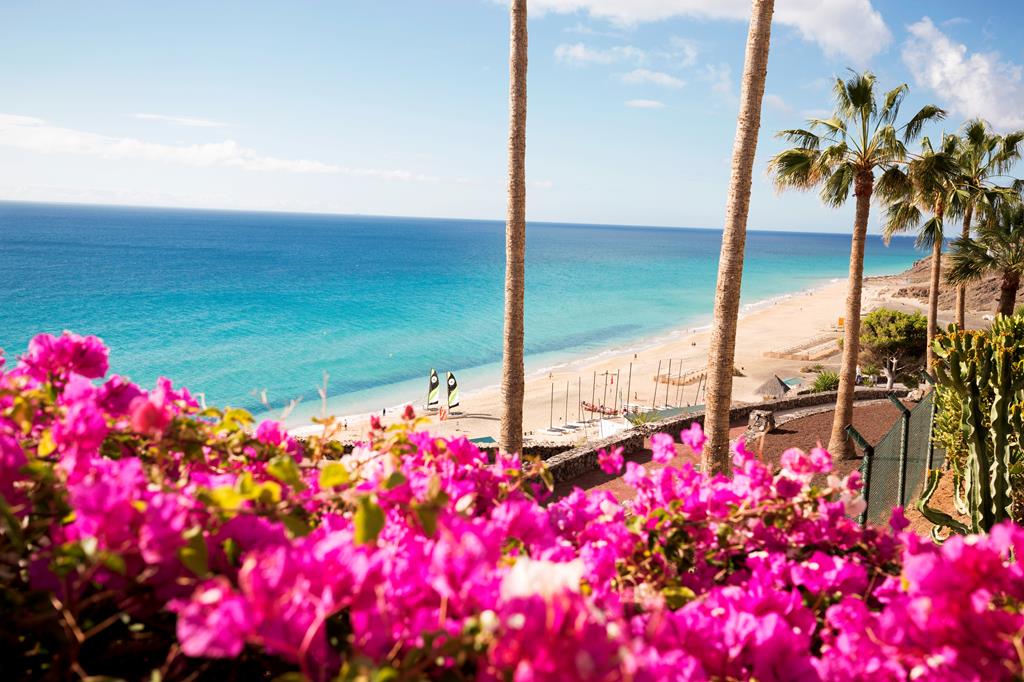 ROBINSON ESQUINZO PLAYA – Strand met bougainvillea, Morro Jable