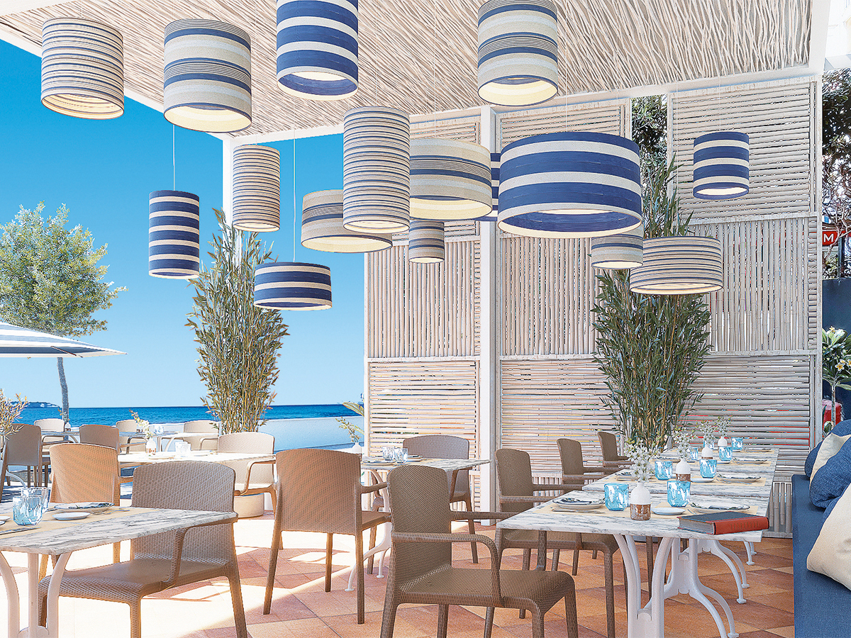 Universal Hotel Neptuno – Terras met zeezicht en lampen, Playa de Palma